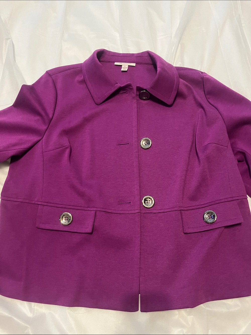 JM Collection Purple Button-Front Pea Coat